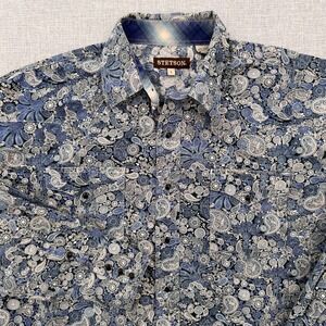 Stetson Paisley Western Pearl Snap Shirt Men Large Blue Cotton Cowboy Rodeo